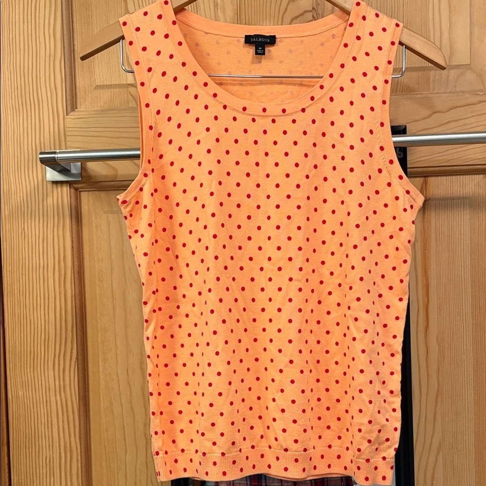 Talbots Orange and Red Polka Dot Tank Lightweight Sweater Sz M